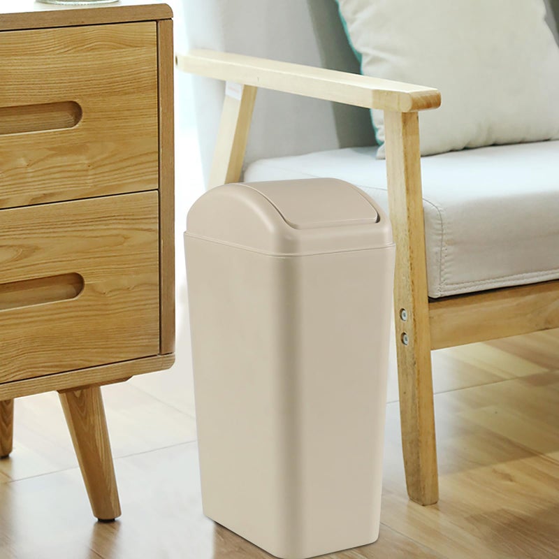 Obstnny Slim Plastic Trash Can for Narrow Spaces at Home or Office, Khaki. - Image 3